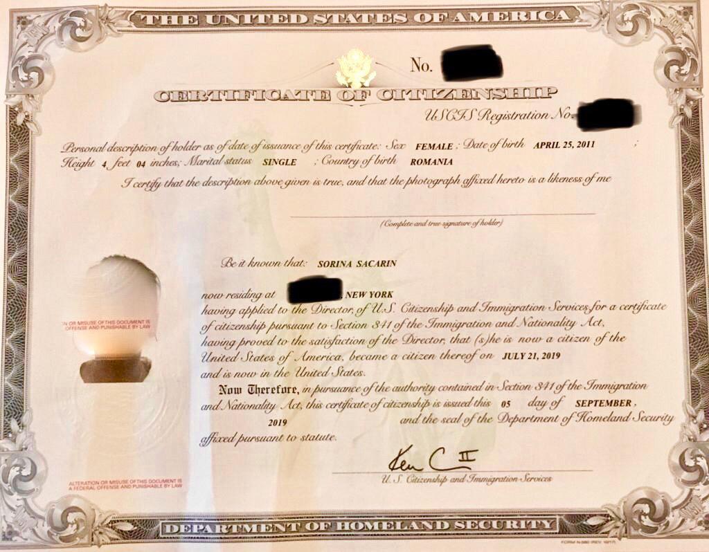 DOCUMENT. Așa arată cetățenia americană a Sorinei! Plus: distracție cu vrăjitoarea. Între timp, televiziunile din România primesc confirmarea ticăloșiei cu care au tratat acest caz
