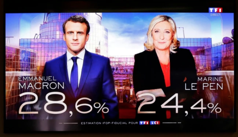 Finala Macron – Le Pen începe de la +4,5% pentru actualul președinte. În 2017, diferența a fost mai mică (2,7%), dar Macron a spulberat-o în turul 2 pe candidata extremei drepte
