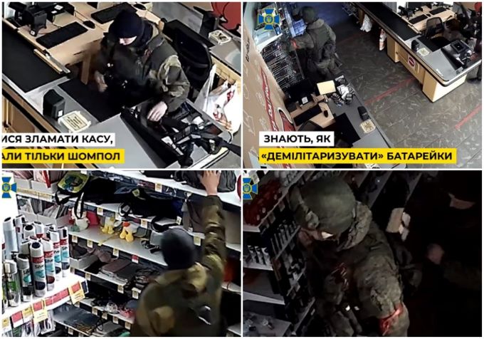VIDEO. Cum au „denazificat” rușii un magazin ucrainean din regiunea Sumi. Au deschis casa de marcat cu baioneta, au furat parfumuri, genți, baterii și aparate de bărbierit