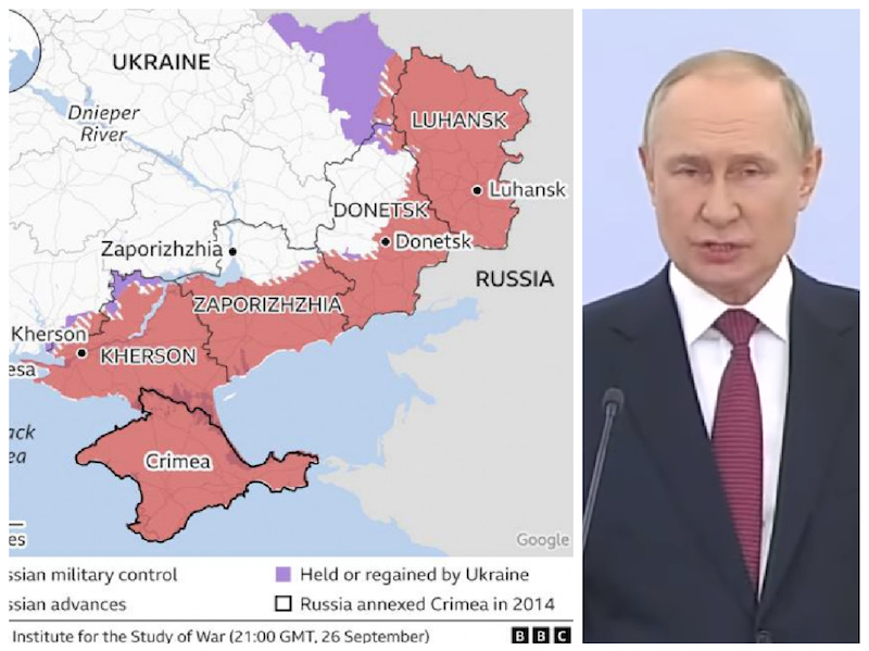 VIDEO. „Declarația de război” a lui Putin la adresa Lumii Libere. Discursul de anexare a 4 regiuni din Ucraina, bazat pe amenințări cu atacuri nucleare