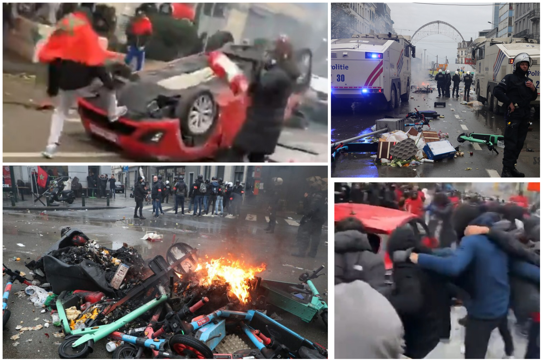 VIDEO. Marocanii au devastat mai multe zone din Bruxelles după victoria naționalei africane asupra Belgiei la Mondialele de fotbal. Ciocniri violente cu poliția, doar un singur arestat