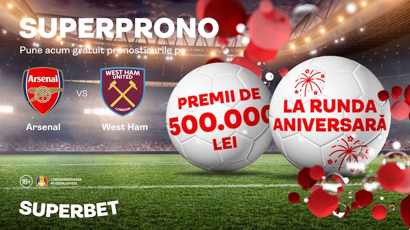 Ediție aniversară SuperProno! Runda 200 are în focus meciul Arsenal – West Ham și premii de 500.000 de lei