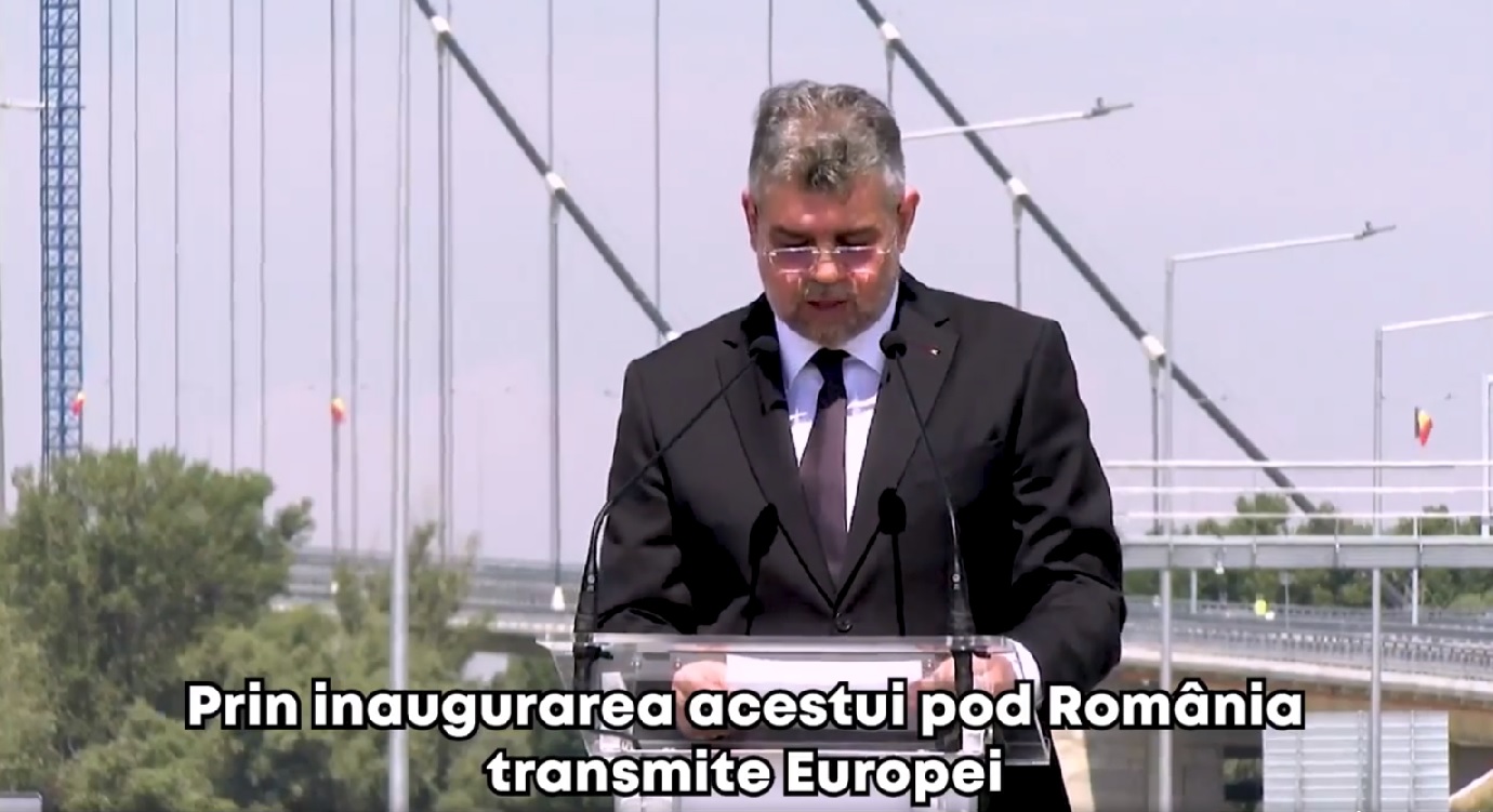 La inaugurarea podului peste Dunăre de la Brăila, făcut de japonezi și italieni pe banii UE, Ciolacu a ținut un discurs cu iz suveranist, proclamându-l „un simbol al patriotismului economic” și „un proiect reușit al României”