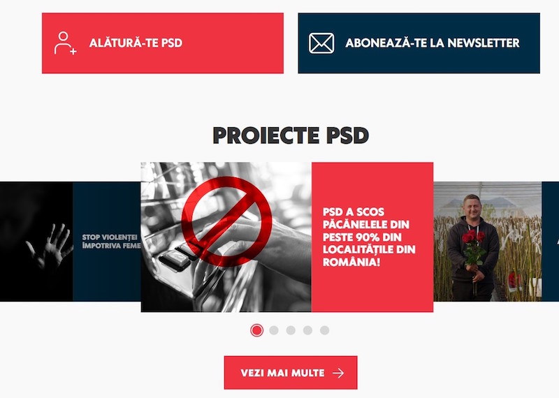 Asta înseamnă să fii partid mafiot! Pe prima pagină a site-ului PSD, la „marile proiecte”, figurează – mincinos – „scoaterea păcănelelor”. Nici urmă de investiții în autostrăzi, căi ferate și spitale regionale