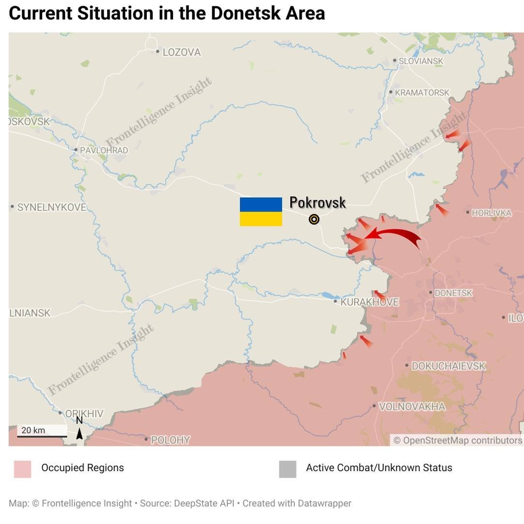 Situație critică pentru Ucraina în Donbass. Ultima linie de apărare a cedat și orașul-cheie Pokrovsk este în pericol iminent. Trimiterea a 15 batalioane în Kursk a slăbit masiv dispozitivul defensiv ucrainean din sud-est