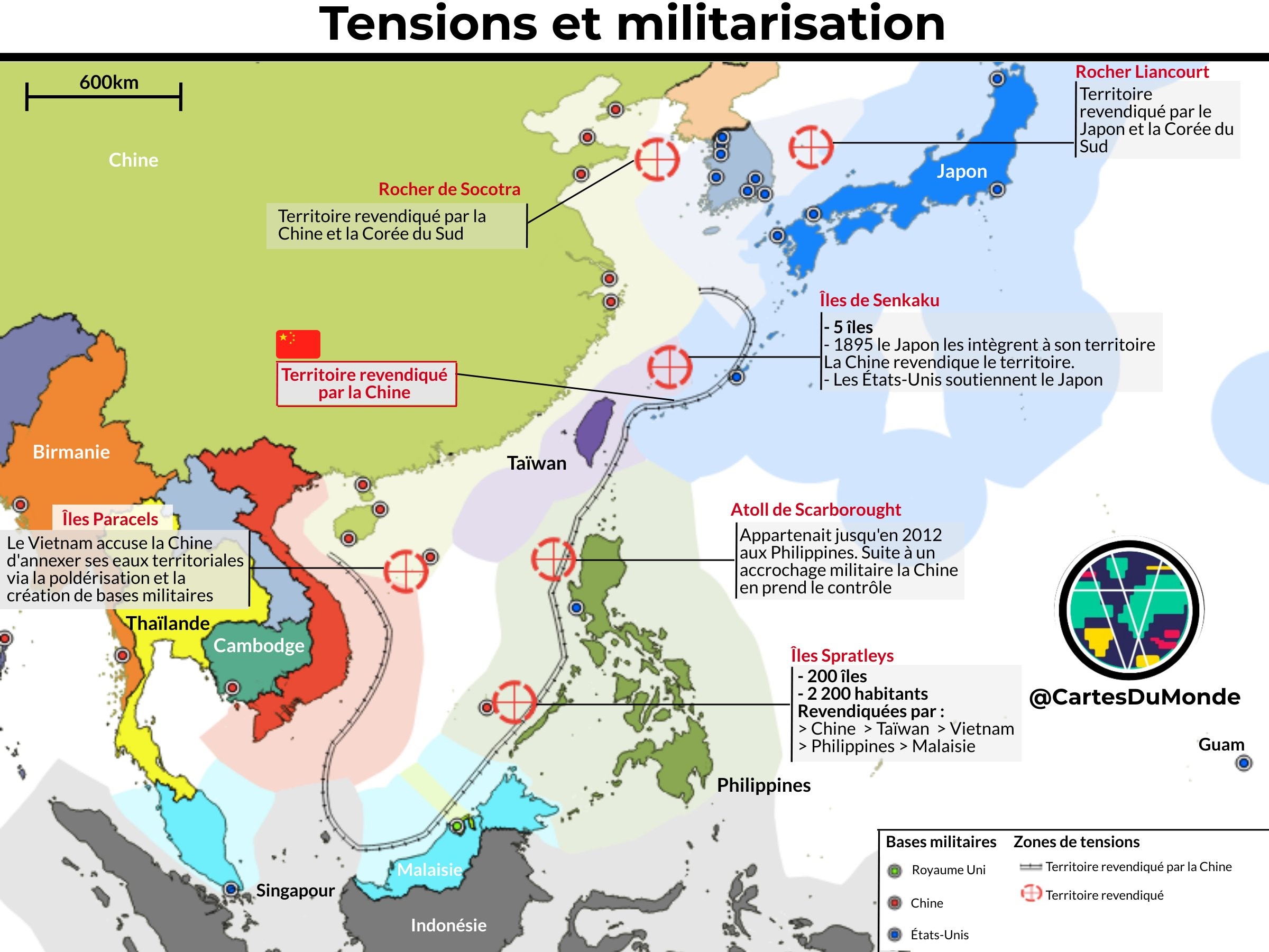 China, tot mai agresivă cu vecinii. Pe lângă Taiwan, acum sunt vizate Filipine, Japonia, Vietnam, Brunei și Myanmar. Beijingul are revendicări teritoriale majore și speră să obțină acces neîngrădit la Oceanul Pacific