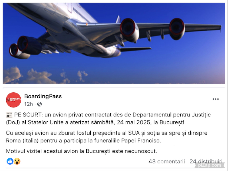 Misteriosul avion privat care a aterizat la București. Are legături cu Departamentul de Justiție al SUA