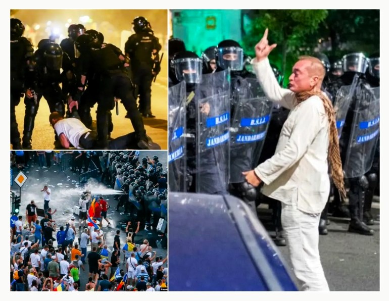 Reprimarea violentă a protestului din 10 august 2018. COLAJ: Money.ro